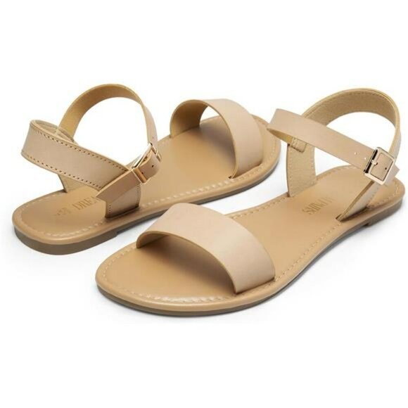 Womens Ankle Strap Flat Sandals Open Toe Summer Shoes Casual Beach Slides - Picture 5 of 7